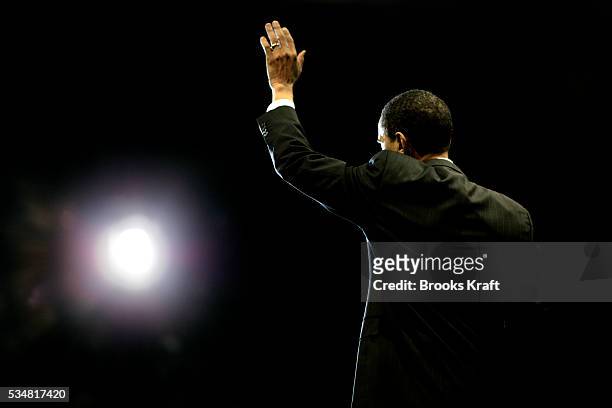 Democratic presidential hopeful Senator Barack Obama speaks at a campaign rally at an arena in Baltimore, Maryland.