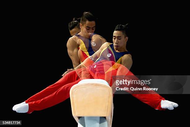 Christopher Remkes of South Australia competes on the pommel horse during the 2016 Australian Gymnastics Championships at Hisense Arena on May 28,...