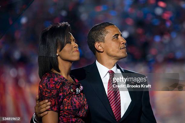 Democratic presidential candidate, Senator Barack Obama with his wife, Michelle Obama after his acceptance speech at the Democratic National...