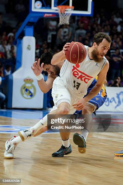 Real Madrid player of Sergio Rodriguez during the basketball game between Real Madrid vs UCAM Murcia quarterfinal playoffs of the ACB league held at...