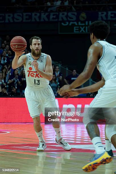 Real Madrid player of Sergio Rodriguez during the basketball game between Real Madrid vs UCAM Murcia quarterfinal playoffs of the ACB league held at...
