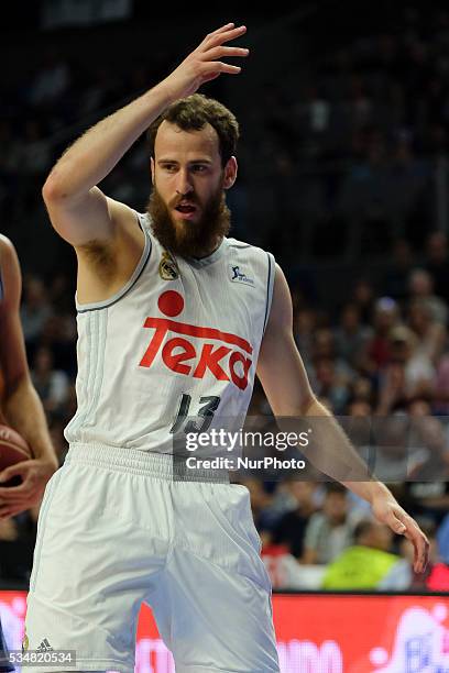 Real Madrid player of Sergio Rodriguez during the basketball game between Real Madrid vs UCAM Murcia quarterfinal playoffs of the ACB league held at...