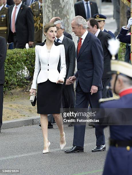 Queen Letizia of Spain and Spanish Defense Minister Pedro Morenes attend the Armed Forces Day Hommage on May 28, 2016 in Madrid, Spain.
