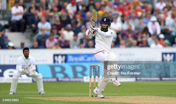 England batsman Moeen Ali picks up some runs during day two of the 2nd Investec Test match between England and Sri Lanka at Emirates Durham ICG on...