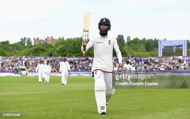 Moeen Ali of England salutes the crowd as he leaves the field 155 not out during day two of the 2nd Investec Test match between England and Sri Lanka...