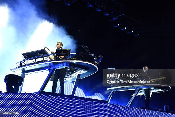 Guy Lawrence and Howard Lawrence of Disclosure perform during the Sasquatch! Music Festival at the Gorge Amphitheatre on May 27, 2016 in George,...