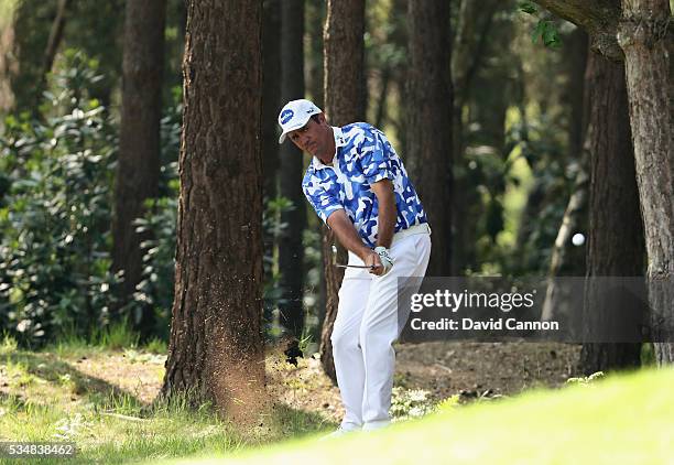 Scott Hend of Australia hits his 2nd shot on the 13th hole during day three of the BMW PGA Championship at Wentworth on May 28, 2016 in Virginia...