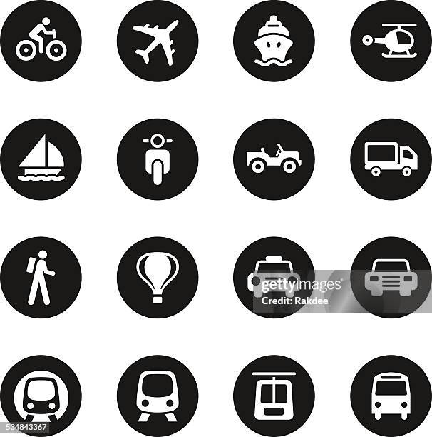 transportation icons set 1 - black circle series - airplane tunnel stock illustrations