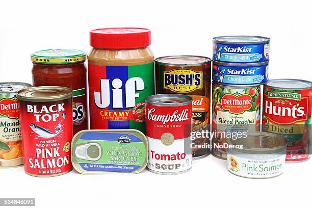 auswahl an lebensmitteln - canned goods stock-fotos und bilder