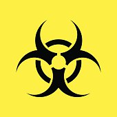 Biohazard warning symbol on yellow background. vector .
