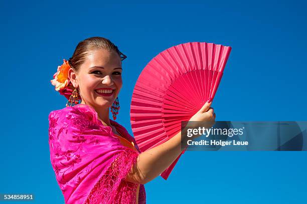 young flamenco dancer holds fan at plaza de espana - fan schal bildbanksfoton och bilder