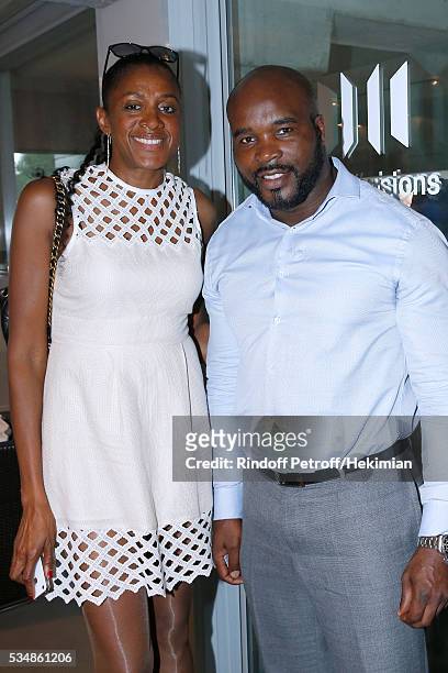 Athlete Marie-Jose Perec and Boxer Jean-Marc Mormeck attend the 'France Television' Lunch during Day Seven of the 2016 French Tennis Open at Roland...