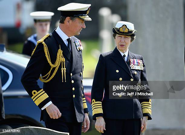 Her Royal Highness Princess Anne and Vice Admiral Sir Tim Laurence attend a service at a war graves cemetery to mark the Battle of Jutland on May 28,...