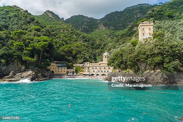 view of san fruttuoso - camogli stock pictures, royalty-free photos & images