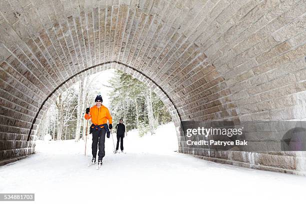 winter in  acadia park - nordic skiing event fotografías e imágenes de stock