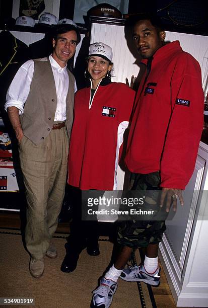 Tommy Hilfiger, Rosie Perez and A Tribe Called Quest's Q-Tip At Tommy Hilfiger office, New York, May 1994.