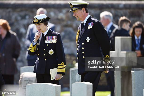 Her Royal Highness Princess Anne is joined by Vice Admiral Sir Tim Laurence for a service at a war graves cemetery to mark the Battle of Jutland on...
