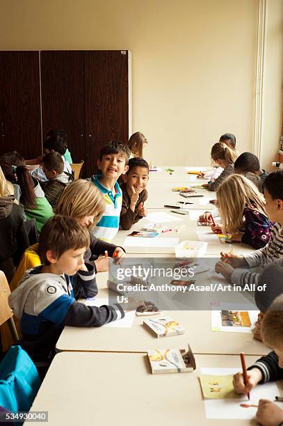 Belgium, Asse, Basisschool Vijverbeek, Art in All of Us Awareness program activities in scool, classroom drawing