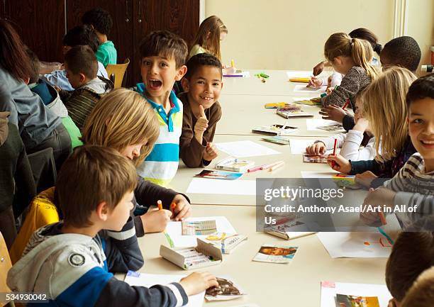 Belgium, Asse, Basisschool Vijverbeek, Art in All of Us Awareness program activities in scool, classroom drawing