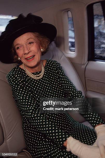New York, New York: Brooke Astor in her limousine, while going to construction site for housing and homeless.