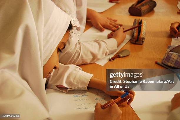 Iran, Tehran, children drawing in class during Art in All of Us activities