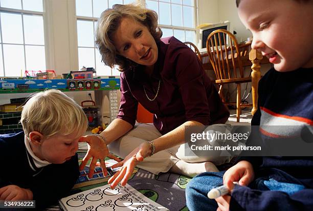 Cranberry, New Jersey: Lisa Beamer and her sons David and Drew at their home. Her husband, Todd, helped fight hijackers on United Airlines Flight 93,...