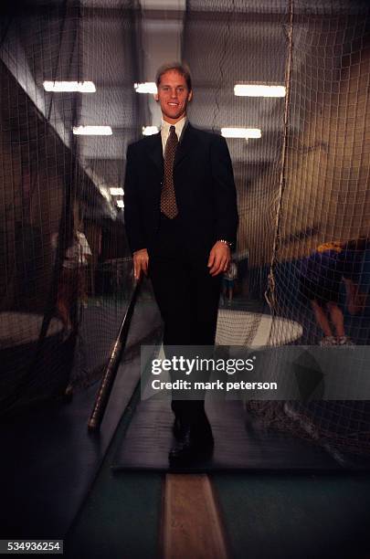 Craig Biggio, second baseman for the Houston Astros, at the Seton Hall University baseball practice gym.