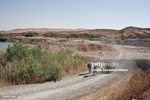 Two Yezidi woman cross from Syria into Iraq. Tens of thousands of Yezidi--an minority ethno-religious group in Iraq--have made there way to safety...