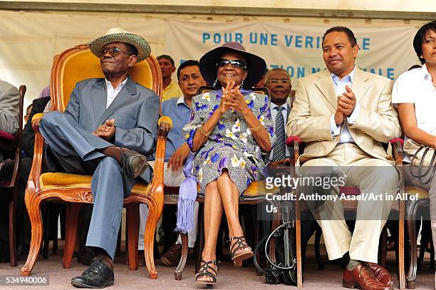 Ex-President Albert Zafy and his wife with Fetison Rakoto Andrianirina at Peaceful demonstration at Villa Elisabeth, house of ex-Malagasy president...