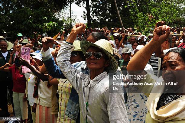 Peaceful demonstration at Villa Elisabeth, house of ex Malagasy president Albert Zafy, protesting against current transition HAT government of Andry...