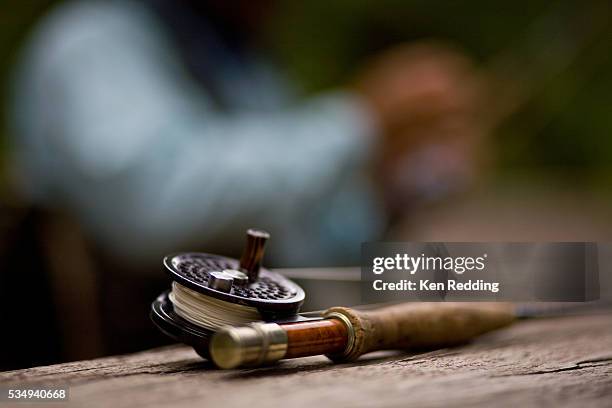 ian's fishing reel - canna da pesca foto e immagini stock
