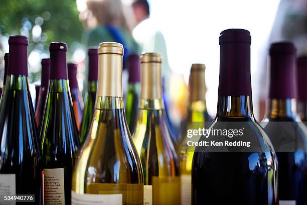 detail of assorted wines - wine stockfoto's en -beelden