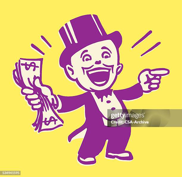 announcer with money - top hat stock illustrations