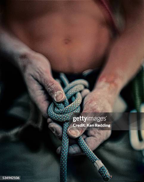 rock climber's hands - freeclimber stock-fotos und bilder