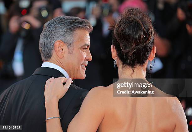 George Clooney and actress Sandra Bullock attend 'Gravity' Premiere and Opening Ceremony during the 70th Venice International Film Festival