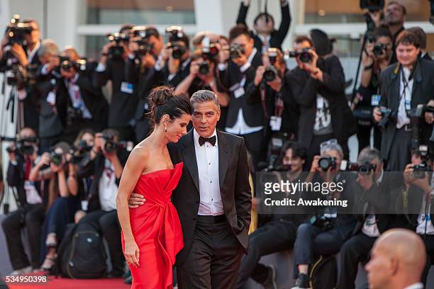 George Clooney and Sandra Bullock on the red carpet for the premiere of 'Gravity' during the 70th Venice International Film Festival