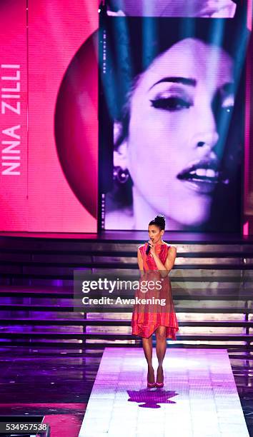 Singer Nina Zilli performs on stage during the 2013 Miss Italia beauty pageant at the Pala Arrex on October 27, 2013 in Jesolo, Italy.