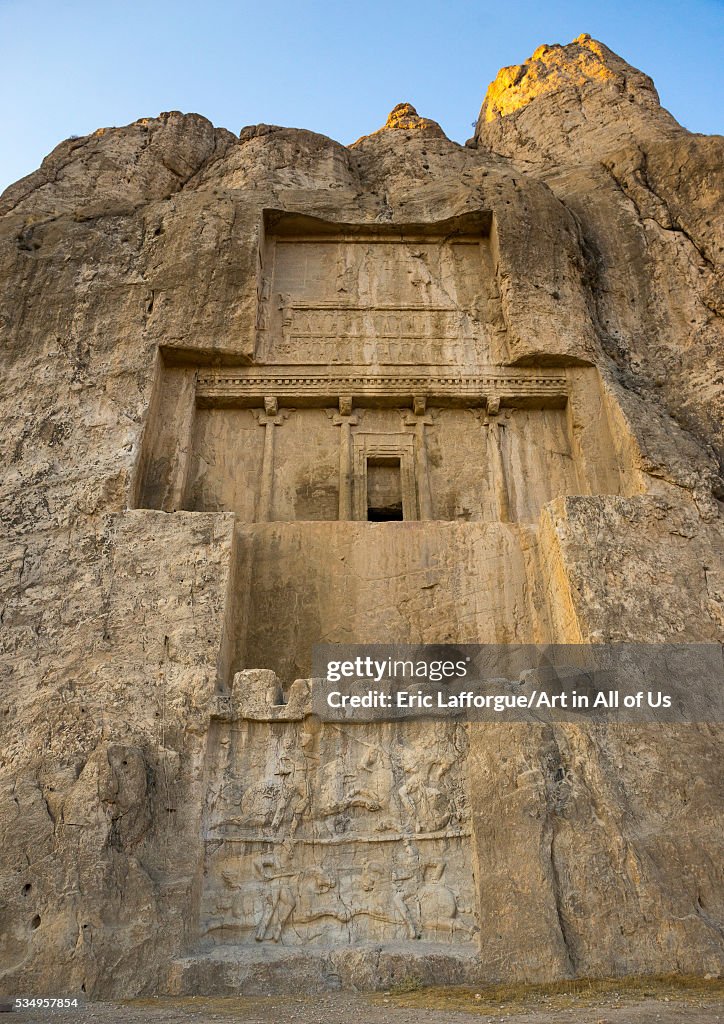 Iran, Fars Province, Shiraz, achaemenian royal tombs in naqsh-e rustam necropolis with victory of ba
