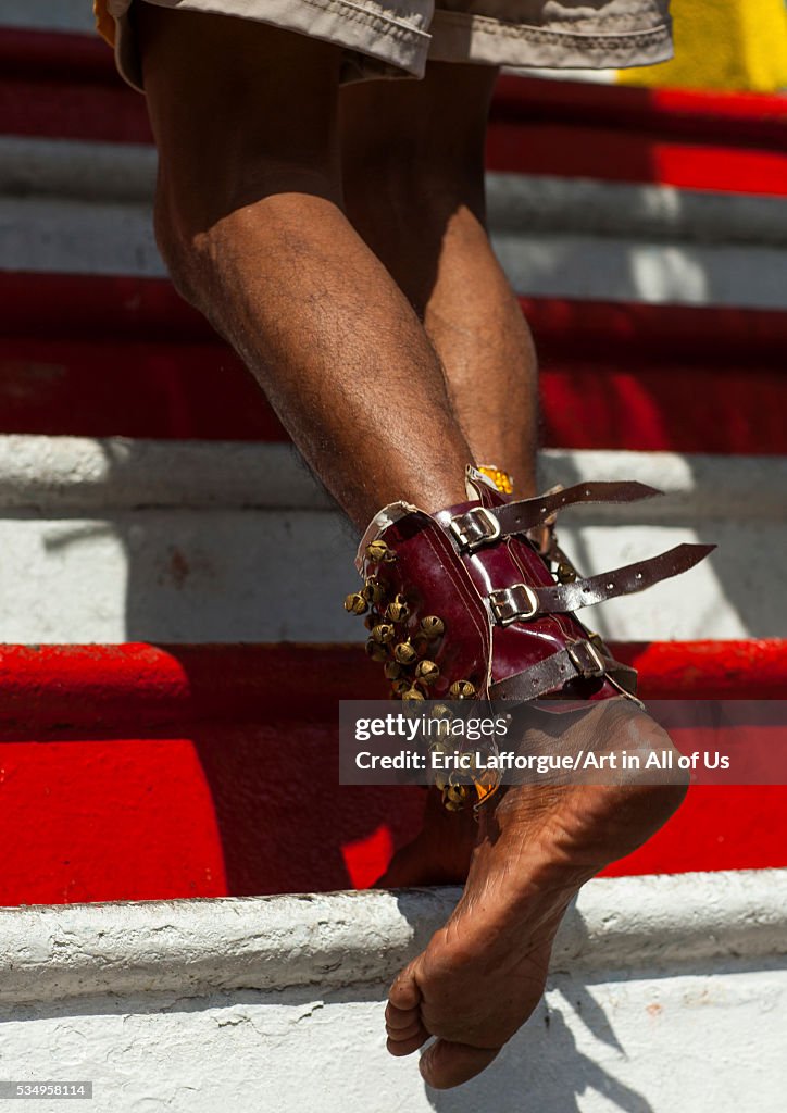 Malaysia, Southeast Asia, Kuala Lumpur, Hindu Devotee Climbing Stairs In Thaipusam Festival In Batu