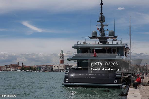 Big ships hosting vips docked close to San Marco square