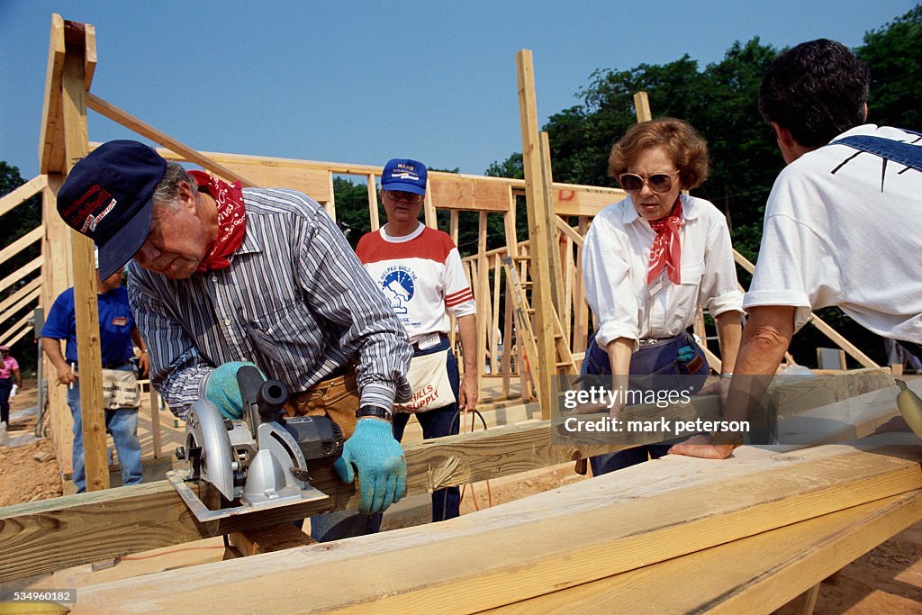 Jimmy Carter and Rosalynn Carter at Construction Site