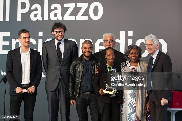 Artists of Angola Pavilion wins the Golden Lion as Best Pavilion during The 55th International Art Exhibition at Giardini on June 1, 2013 in Venice,...