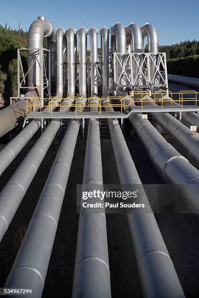 steam pipelines to geothermal power station - wairakei stock pictures, royalty-free photos & images