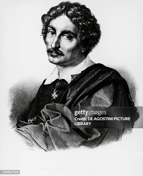 Portrait of Michelangelo Merisi, known as Caravaggio , Italian painter, engraving.