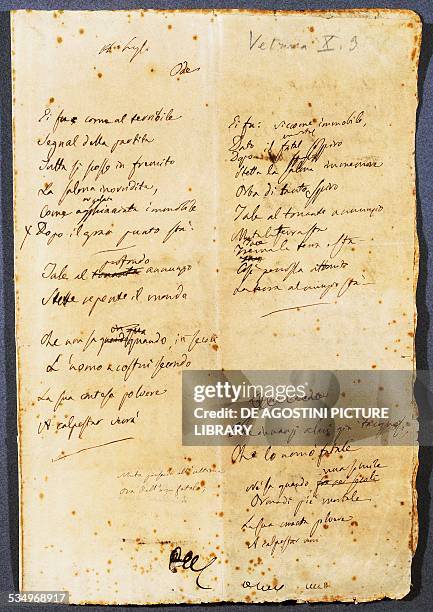 Handwritten page of the Fifth of May, poem by Alessandro Manzoni . Italy, 19th century.