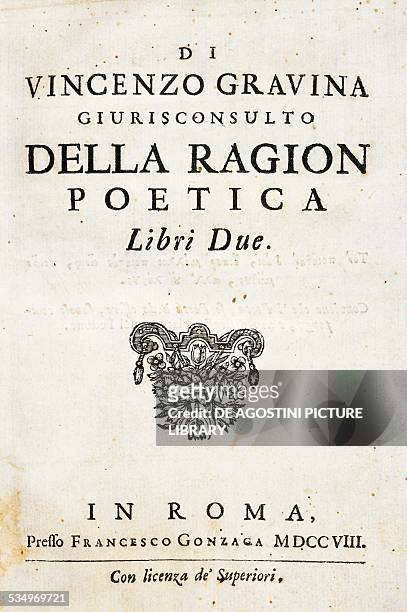 Title page of Della Ragion Poetica by Giovanni Vincenzo Gravina . Copyright Veneranda Biblioteca Ambrosiana. Milan, Biblioteca Ambrosiana