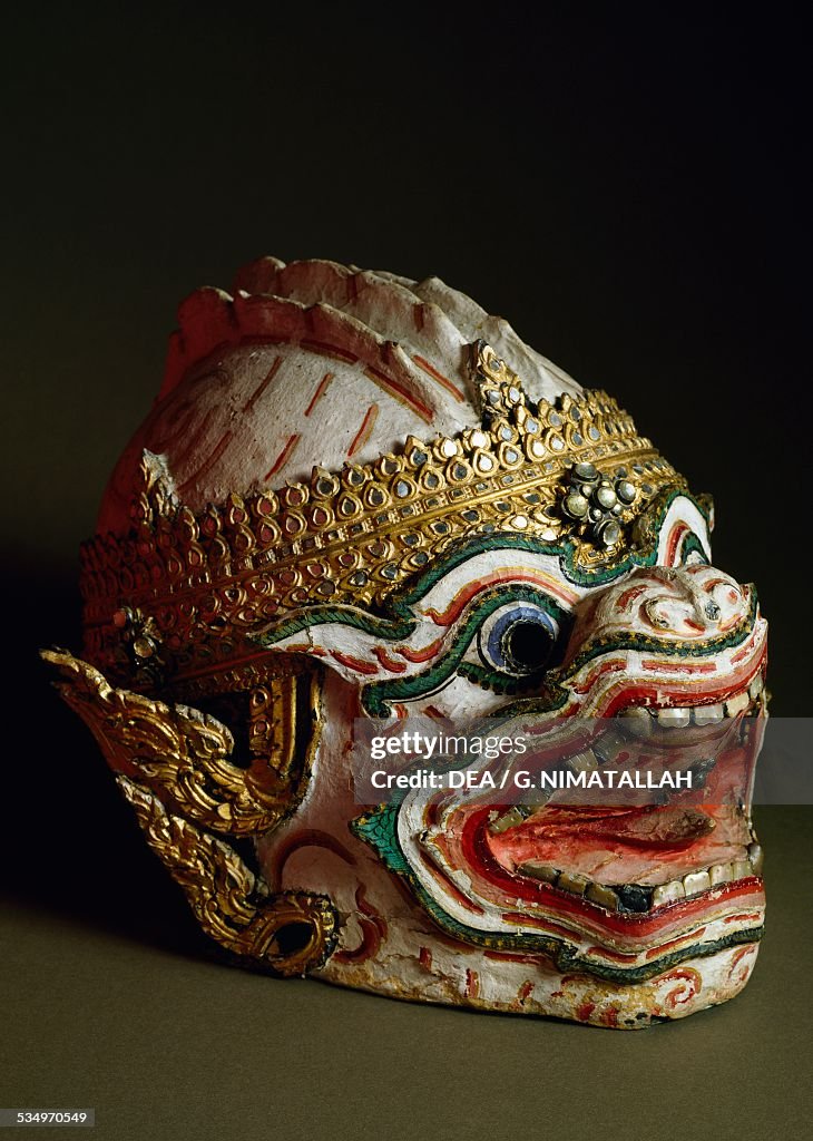 Hanuman Ritual Mask Paper mache mask of Hanuman used during the Khon dance,... News Photo ...