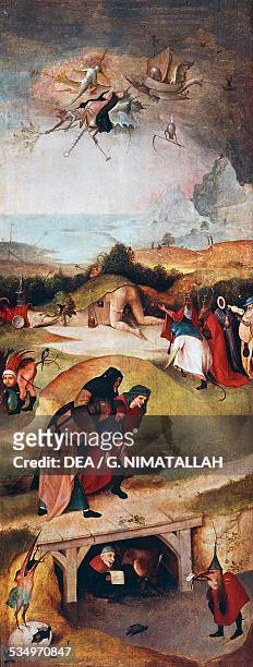 Triptych of the temptation of St Anthony, ca 1501, by Hieronymus Bosch , left panel, oil on panel. Netherlands, 16th century. Lisbon, Museu Nacional...