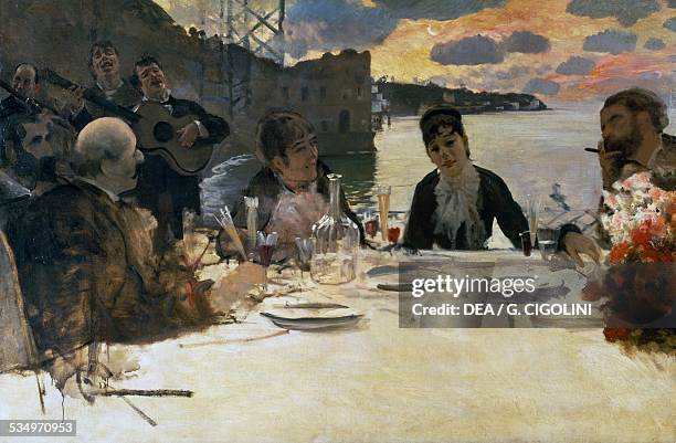 Lunch at Posillipo, ca 1879, by Giuseppe de Nittis , oil on canvas, 111x173.3 cm. Italy,19th century. Milan, Galleria d'Arte Moderna