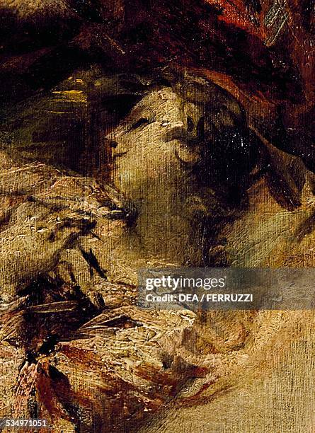 Tobias blessed by the Angel, detail from The Marriage of Tobias, right part, by Giovanni Antonio Guardi , church of the Archangel Raphael, Venice,...